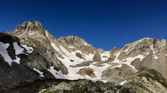 Au Col du Villonet, vue vers les Brèches de la Passoire et la Pointe de l'Aup du Pont