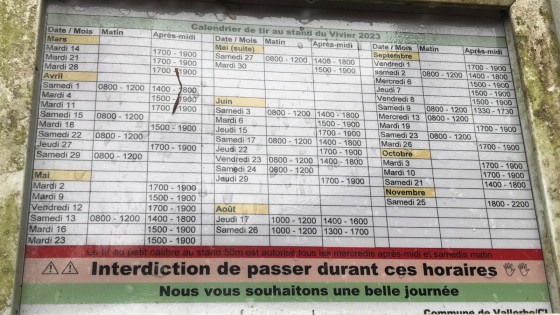 Jours et horaires pour le passage vers le ruisseau Eboisats