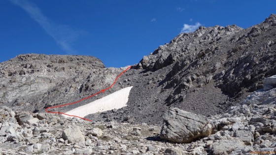 Le couloir à remonter entre Roche Colombe et l'antécime