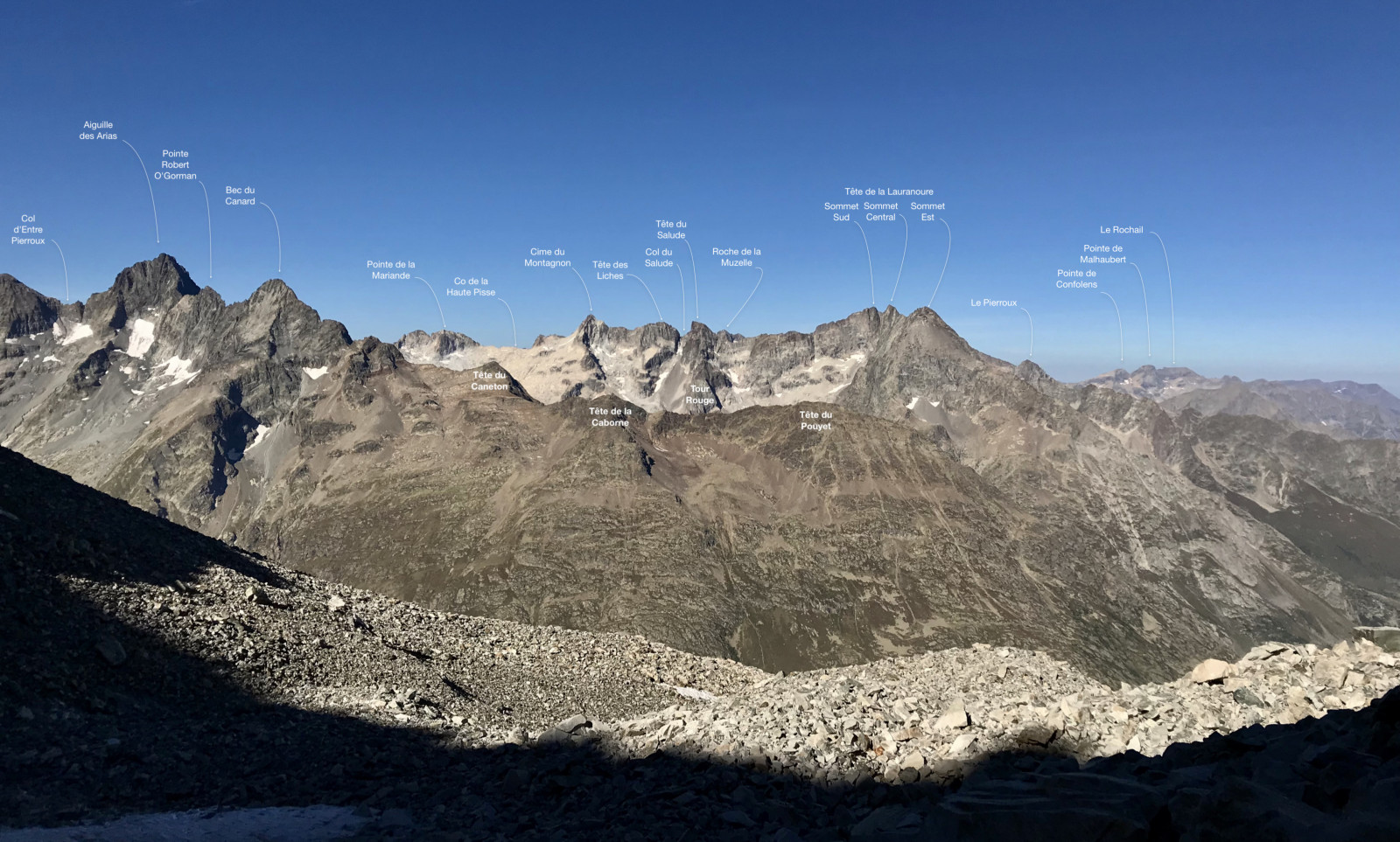 Crêtes du vallon de la Mariande avec sommets annotés